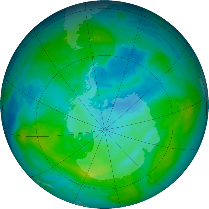 Antarctic ozone map for 05 March 1983